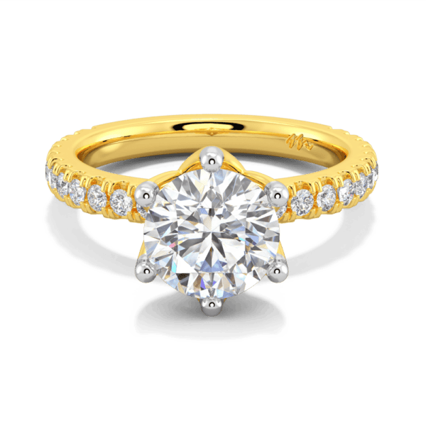 Petunia Round 8 0 Front Yellow Gold Moissanite Interlocking Petal Basket Prong Set Engagement Ring