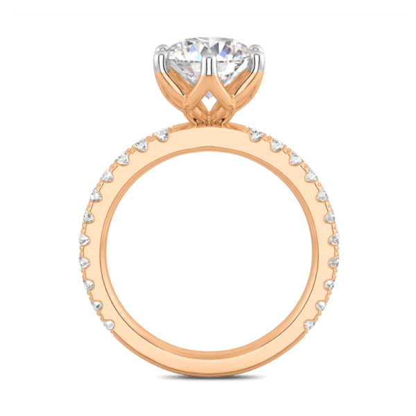 Petunia Round 8 0 Side Rose Gold Diamond Interlocking Petal Basket Prong Set Engagement Ring