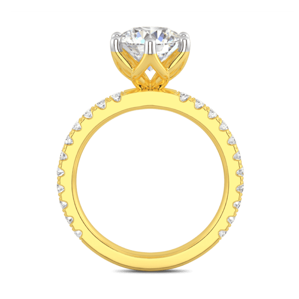 Petunia Round 8 0 Side Yellow Gold Diamond Interlocking Petal Basket Prong Set Engagement Ring