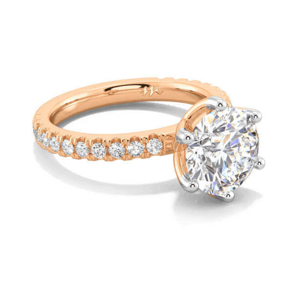 Petunia Round 9 0 Angled Rose Gold Moissanite Interlocking Petal Basket Prong Set Engagement Ring