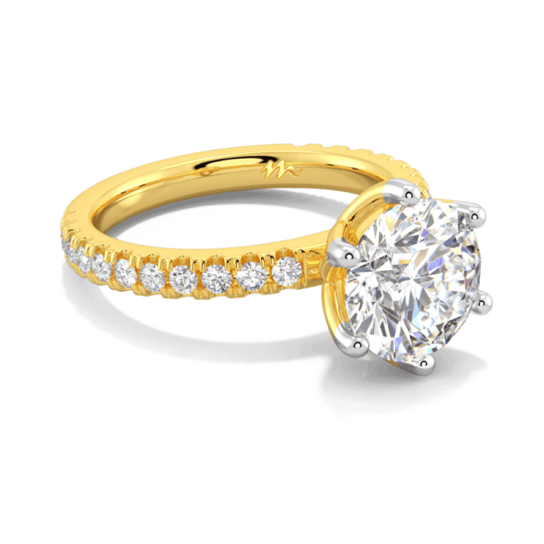 Petunia Round 9 0 Angled Yellow Gold Moissanite Interlocking Petal Basket Prong Set Engagement Ring