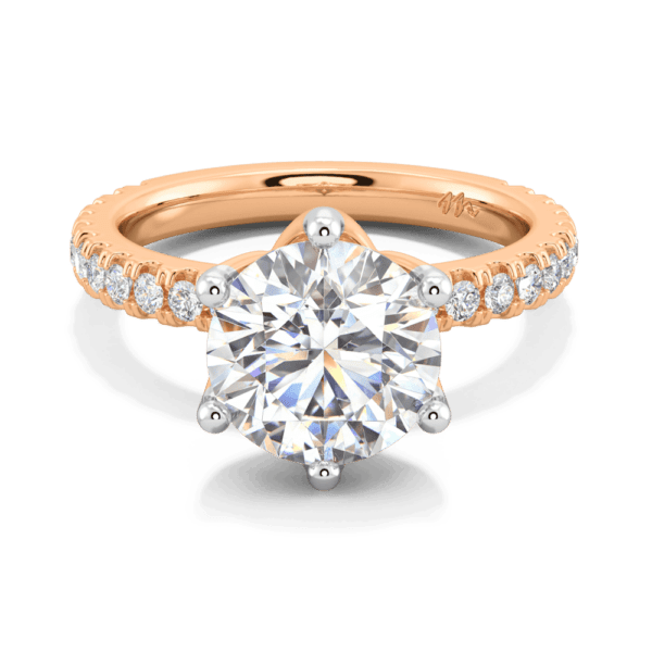 Petunia Round 9 0 Front Rose Gold Moissanite Interlocking Petal Basket Prong Set Engagement Ring