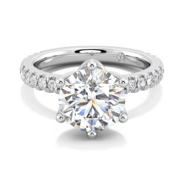 Petunia Round 9 0 Front White Gold Lab Grown Diamond Interlocking Petal Basket Prong Set Engagement Ring