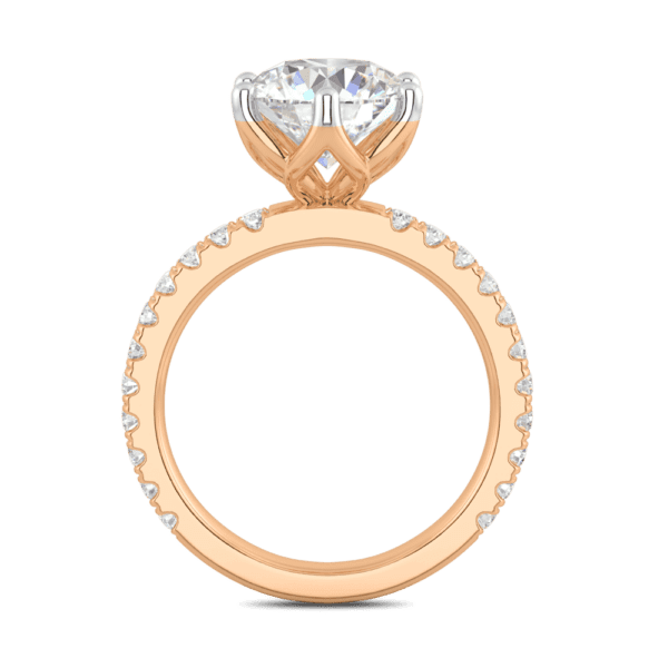 Petunia Round 9 0 Side Rose Gold Diamond Interlocking Petal Basket Prong Set Engagement Ring