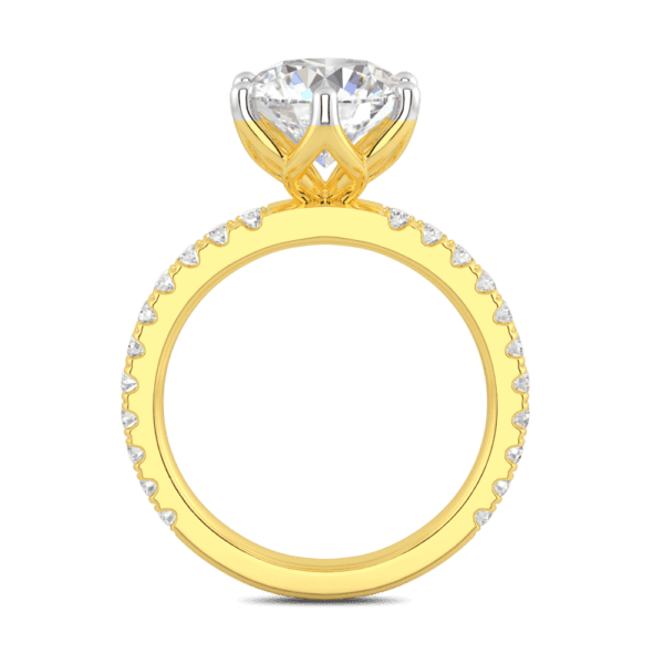 Petunia Round 9 0 Side Yellow Gold Diamond Interlocking Petal Basket Prong Set Engagement Ring