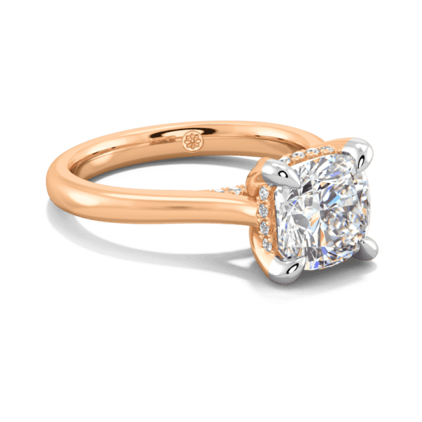Primrose Cushion 7 5 Angled Rose Gold Lab Grown Diamond Petal Basket Underrail Accented Bridge Engagement Ring
