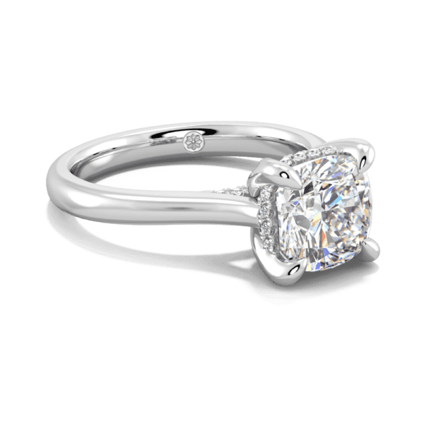 Primrose Cushion 7 5 Angled White Gold Lab Grown Diamond Petal Basket Underrail Accented Bridge Engagement Ring