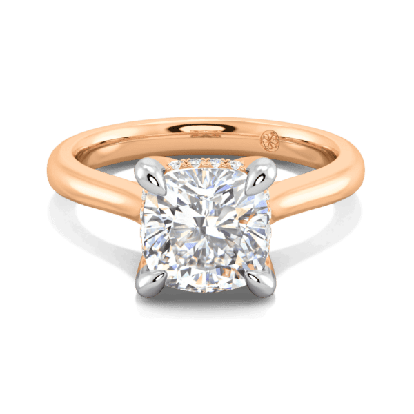 Primrose Cushion 7 5 Front Rose Gold Lab Grown Diamond Petal Basket Underrail Accented Bridge Engagement Ring