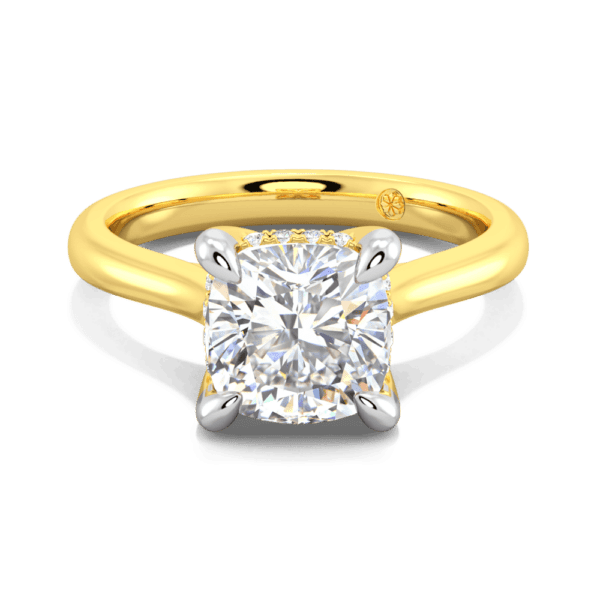 Primrose Cushion 7 5 Front Yellow Gold Lab Grown Diamond Petal Basket Underrail Accented Bridge Engagement Ring