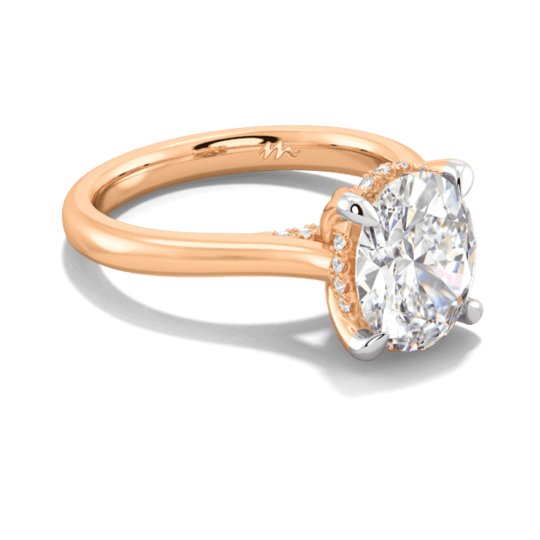 Primrose Oval 10X8 Angled Rose Gold Moissanite Petal Basket Underrail Accented Bridge Engagement Ring