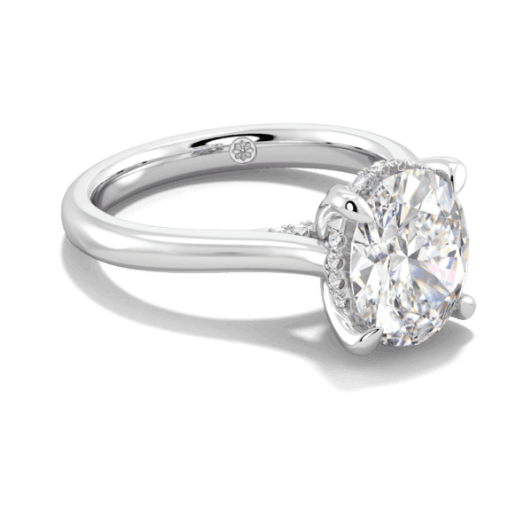Primrose Oval 10X8 Angled White Gold Lab Grown Diamond Petal Basket Underrail Accented Bridge Engagement Ring