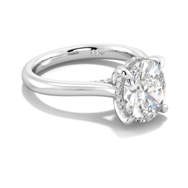 Primrose Oval 10X8 Angled White Gold Moissanite Petal Basket Underrail Accented Bridge Engagement Ring