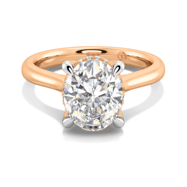 Primrose Oval 10X8 Front Rose Gold Lab Grown Diamond Petal Basket Underrail Accented Bridge Engagement Ring