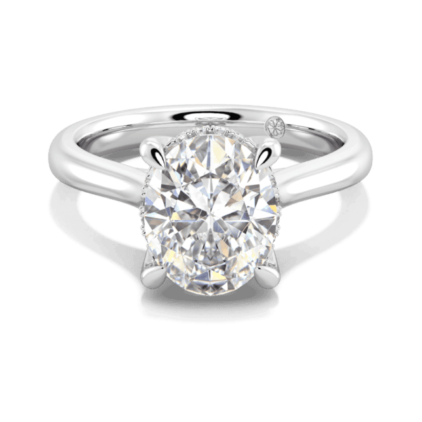 Primrose Oval 10X8 Front White Gold Lab Grown Diamond Petal Basket Underrail Accented Bridge Engagement Ring
