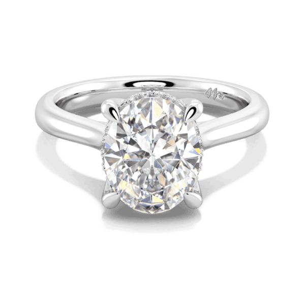 Primrose Oval 10X8 Front White Gold Moissanite Petal Basket Underrail Accented Bridge Engagement Ring