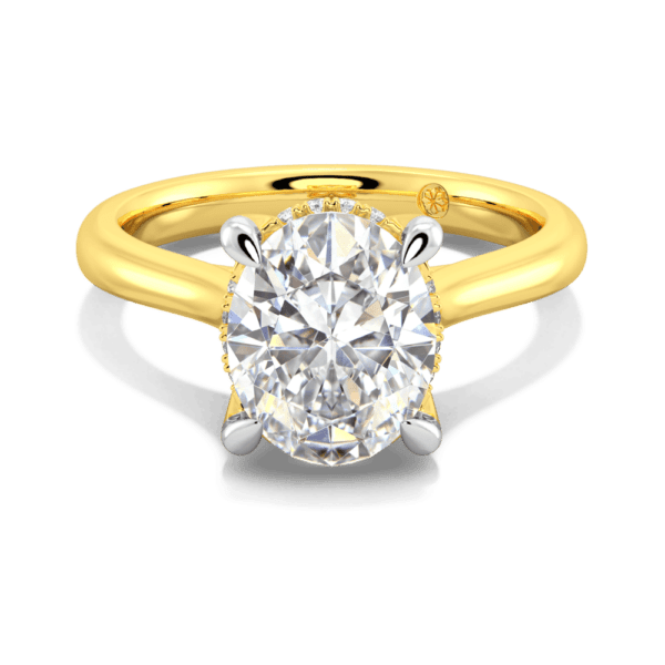 Primrose Oval 10X8 Front Yellow Gold Lab Grown Diamond Petal Basket Underrail Accented Bridge Engagement Ring