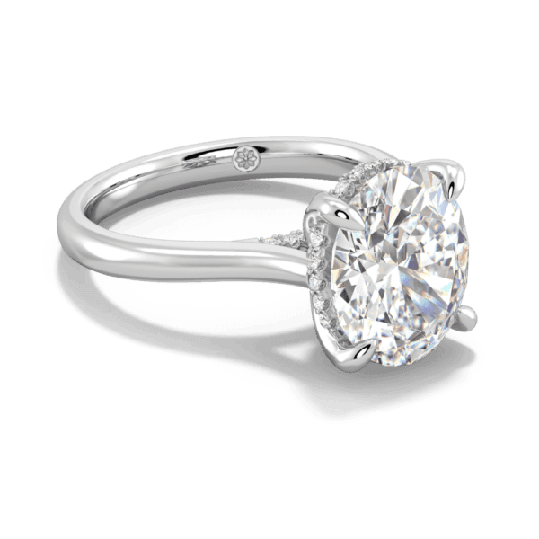 Primrose Oval 11X9 Angled White Gold Lab Grown Diamond Petal Basket Underrail Accented Bridge Engagement Ring