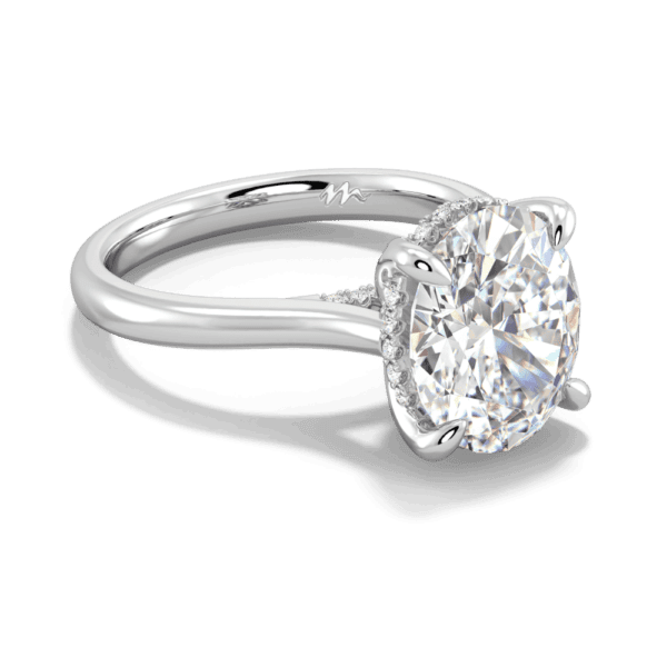 Primrose Oval 11X9 Angled White Gold Moissanite Petal Basket Underrail Accented Bridge Engagement Ring