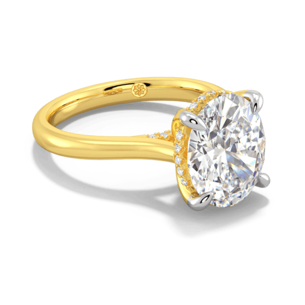 Primrose Oval 11X9 Angled Yellow Gold Lab Grown Diamond Petal Basket Underrail Accented Bridge Engagement Ring