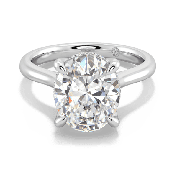 Primrose Oval 11X9 Front White Gold Lab Grown Diamond Petal Basket Underrail Accented Bridge Engagement Ring