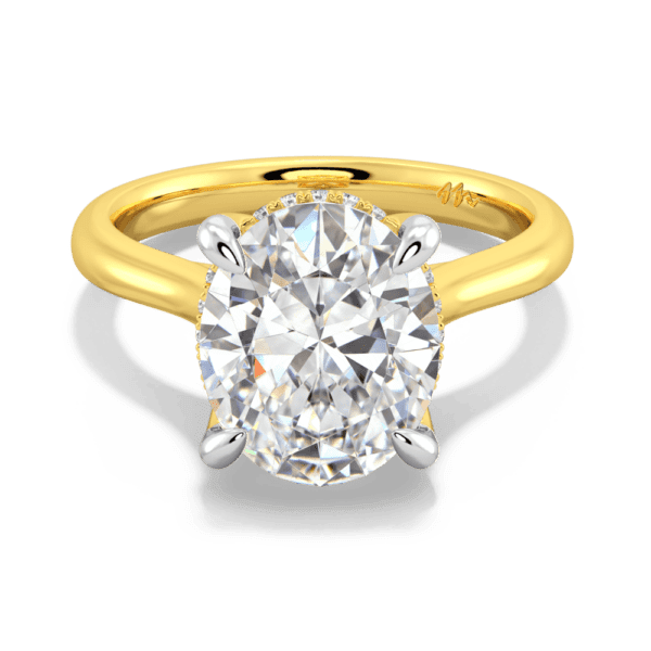 Primrose Oval 11X9 Front Yellow Gold Moissanite Petal Basket Underrail Accented Bridge Engagement Ring