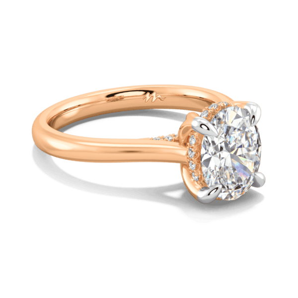 Primrose Oval 9X7 Angled Rose Gold Moissanite Petal Basket Underrail Accented Bridge Engagement Ring
