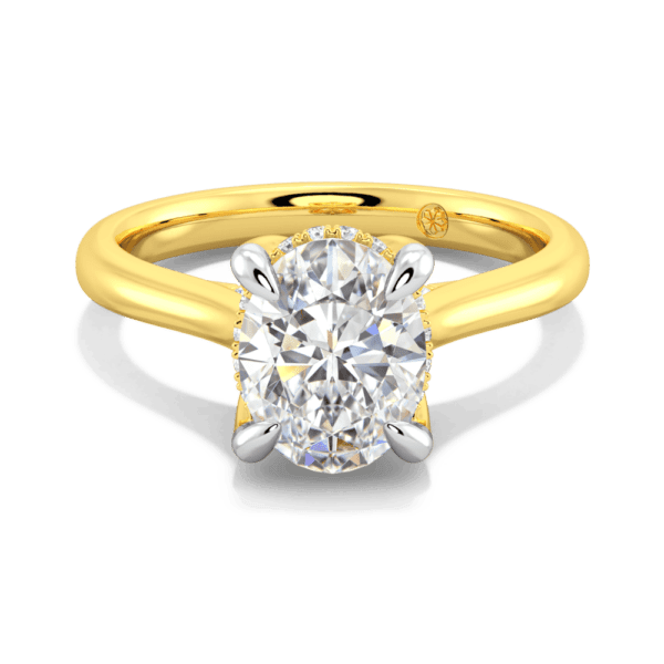 Primrose Oval 9X7 Front Yellow Gold Lab Grown Diamond Petal Basket Underrail Accented Bridge Engagement Ring