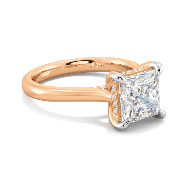 Primrose Square 7 5 Angled Rose Gold Moissanite Petal Basket Underrail Accented Bridge Engagement Ring