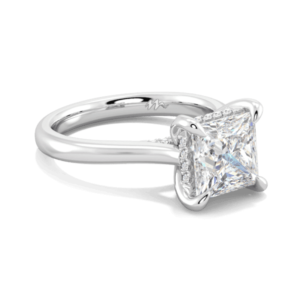 Primrose Square 7 5 Angled White Gold Moissanite Petal Basket Underrail Accented Bridge Engagement Ring