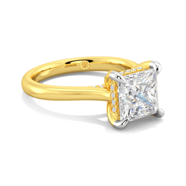 Primrose Square 7 5 Angled Yellow Gold Lab Grown Diamond Petal Basket Underrail Accented Bridge Engagement Ring