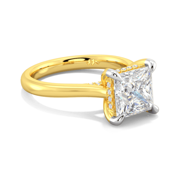 Primrose Square 7 5 Angled Yellow Gold Moissanite Petal Basket Underrail Accented Bridge Engagement Ring