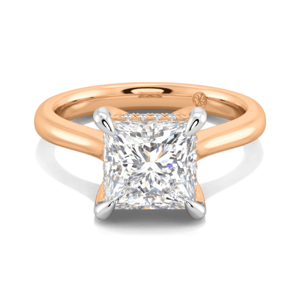 Primrose Square 7 5 Front Rose Gold Lab Grown Diamond Petal Basket Underrail Accented Bridge Engagement Ring