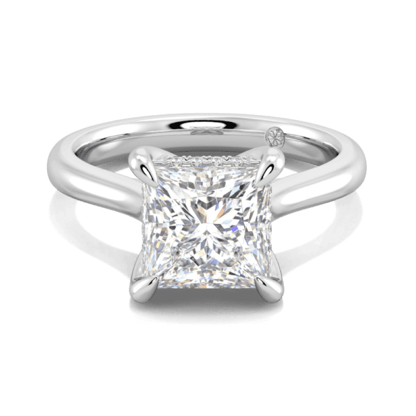 Primrose Square 7 5 Front White Gold Lab Grown Diamond Petal Basket Underrail Accented Bridge Engagement Ring