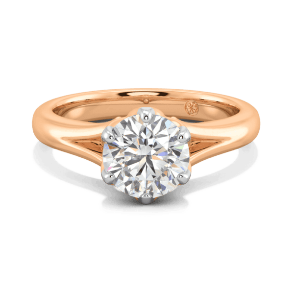 Protea 7 5 Front Rose Gold Lab Grown Diamond Floral Gallery Split Band Solitaire Ring