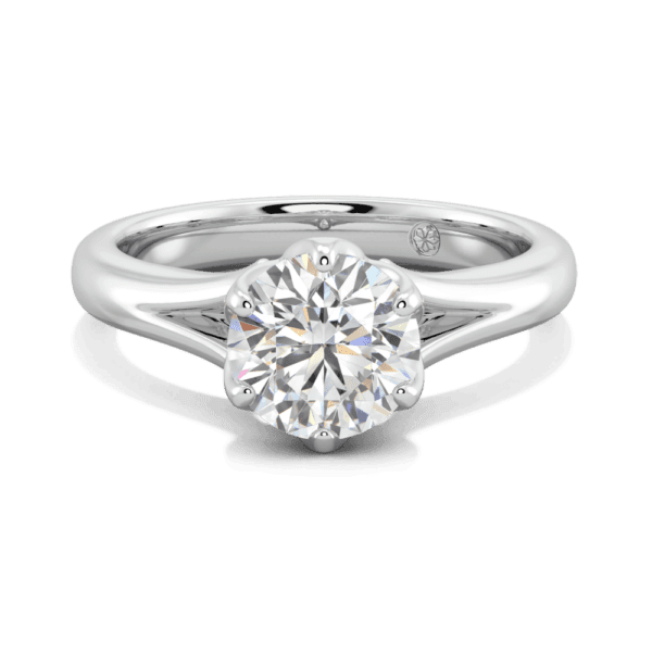 Protea 7 5 Front White Gold Lab Grown Diamond Floral Gallery Split Band Solitaire Ring