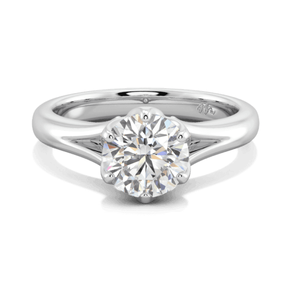 Protea 7 5 Front White Gold Moissanite Floral Gallery Split Band Solitaire Ring