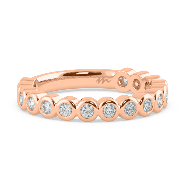 Roxie 2 0 Angled Rose Gold Diamond Round Bezel Set Wedding Ring