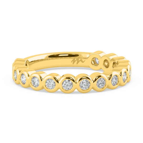 Roxie 2 5 Angled Yellow Gold Diamond Round Bezel Set Wedding Ring