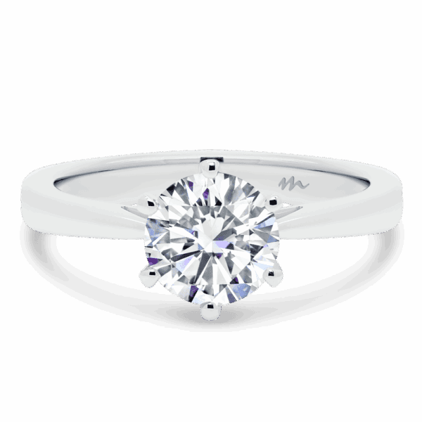 Taylor 7 0 Front White Gold Moissanite 6 Prong A Flat Tapered Band Solitaire Ring