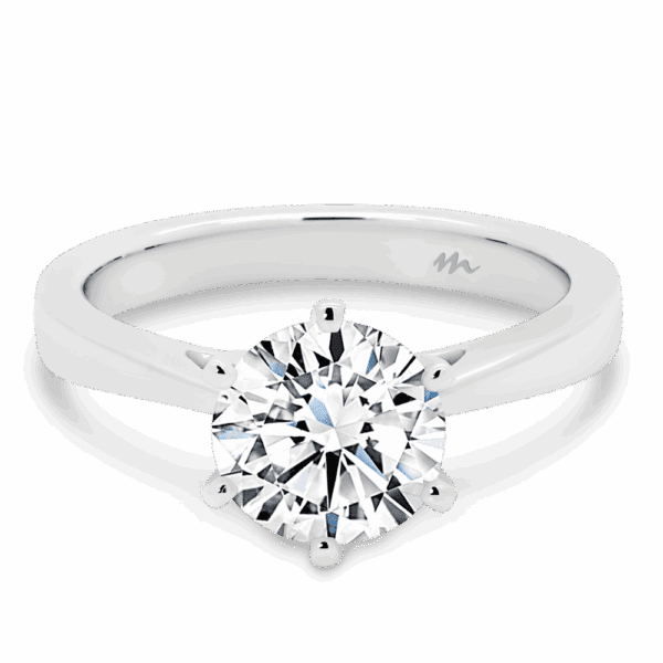 Taylor 7 5 Front White Gold Moissanite 6 Prong A Flat Tapered Band Solitaire