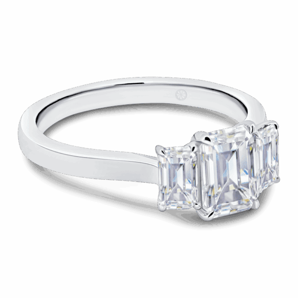 Alexa 7X5 Angled White Gold Lab Grown Diamond Prong Set Plain Band Trilogy Ring
