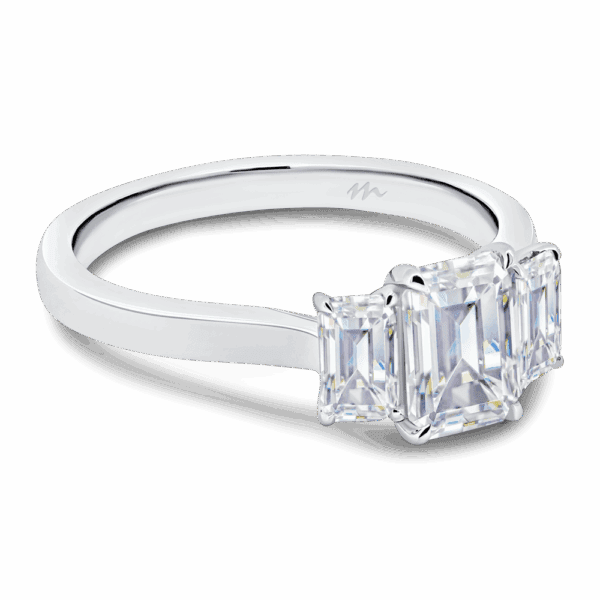Alexa 7X5 Angled White Gold Moissanite Prong Set Plain Band Trilogy Ring