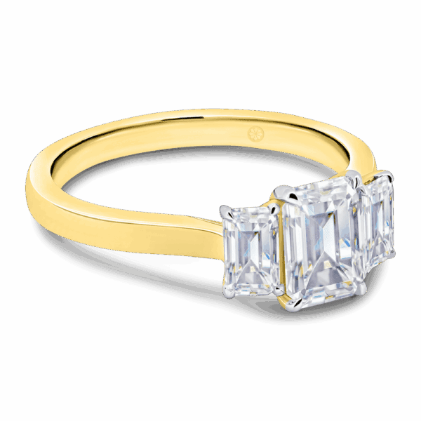Alexa 7X5 Angled Yellow Gold Lab Grown Diamond Prong Set Plain Band Trilogy Ring