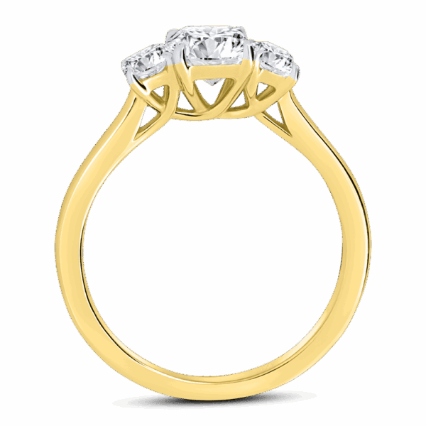 Alexa 7X5 Side Yellow Gold Diamond Prong Set Plain Band Trilogy Ring