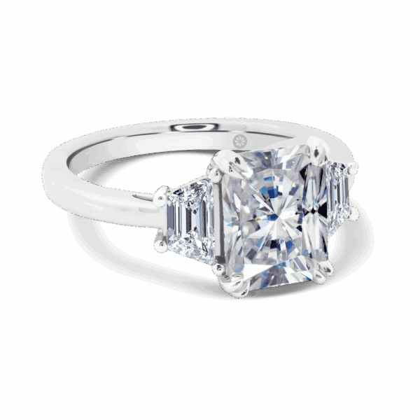 Aubrey Radiant 9X7 Angled White Gold Lab Grown Radiant Trapezoid Double Prong Set Trilogy Ring