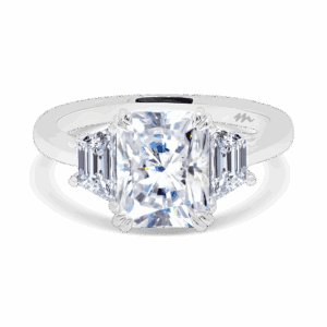 Aubrey Radiant Front White Gold Moissanite Trapezoid Double Prong Set Trilogy Ring