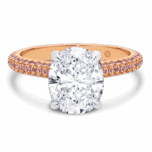 Casablanca Oval 10X8 Front Rose Gold Lab Grown Triple Row Micro Pave Band Accented Underrail Engagement Ring