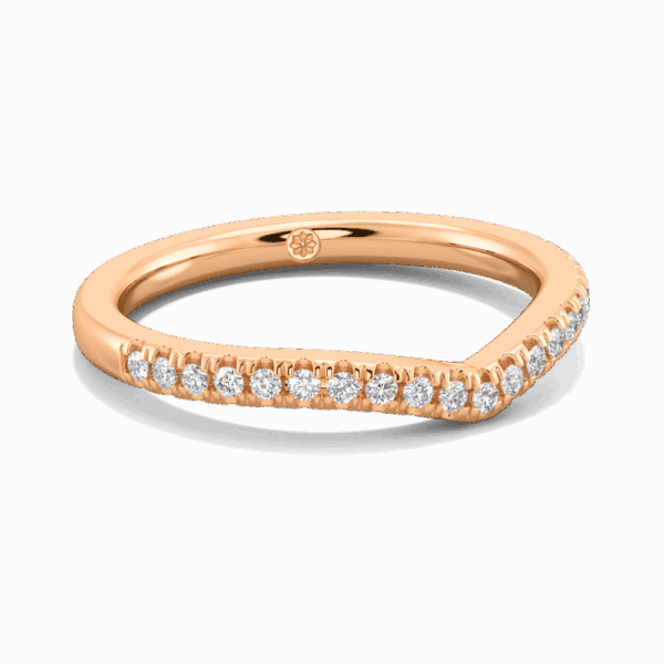 Edith 1 3 Angled Rose Gold Lab Grown Diamond Straight Band Prong Set V Dip Centre Wedding Ring
