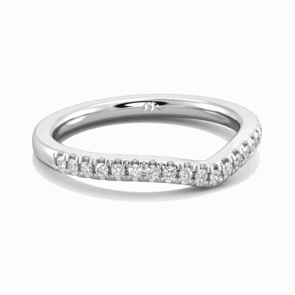 Edith 1 3 Angled White Gold Moissanite Straight Band Prong Set V Dip Centre Wedding Ring