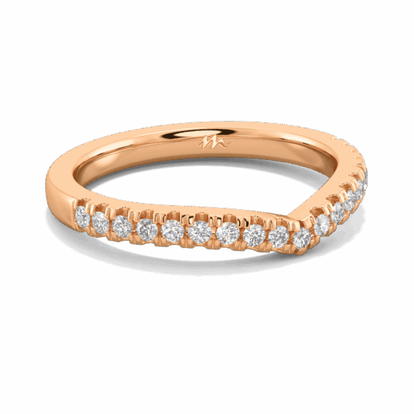 Edith 1 5 Angled Rose Gold Moissanite Straight Band Prong Set V Dip Centre Wedding Ring